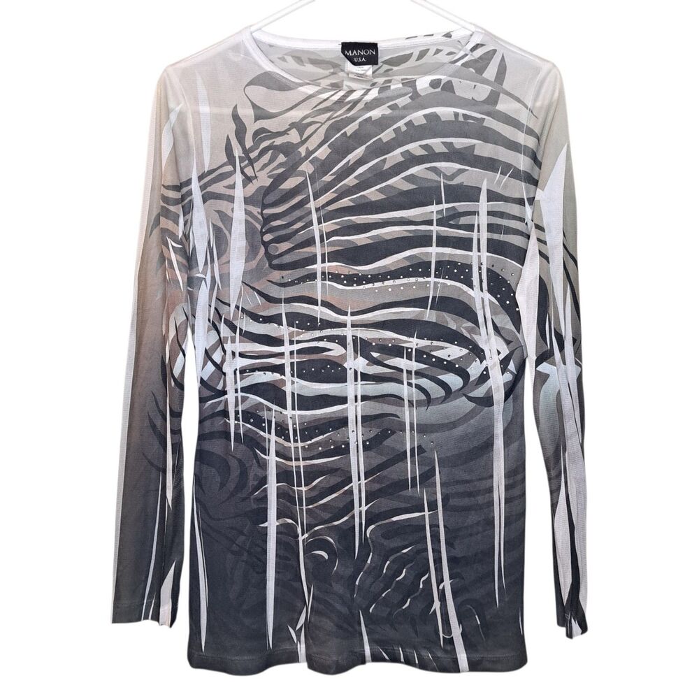 Manon USA Long Sleeve Printed Top Size M Lightweight Stretch